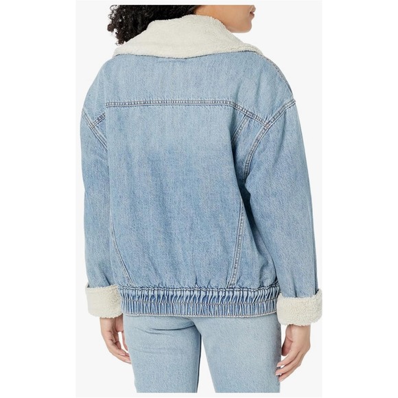Blank NYC Denim Jacket Sherpa Collar Lined Oversized Moto Coat Medium‎ - Picture 3 of 10